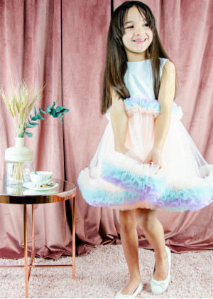 Multi-color Satin Tulle Flower Girl Dress